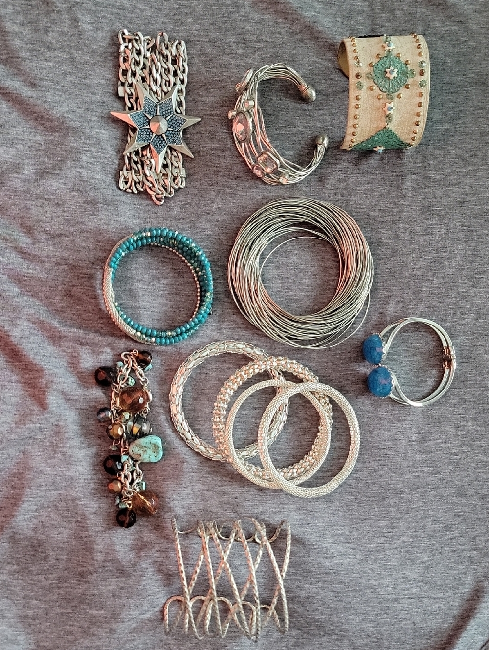 Lot of Silver and Turquoise Colored Women's Bracelets